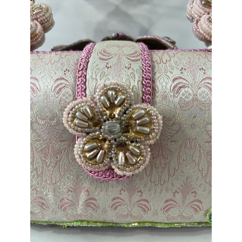 Mary Frances Beaded Floral Handbag With Intricate Embroidery Pink & Green Accent - Picture 8 of 16